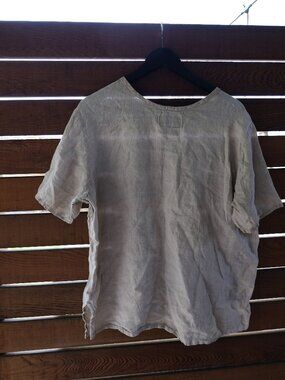 Flax by Jeanne Engelhart Linen Tunic — Beige/Natural — Size S — Short Sleeve
